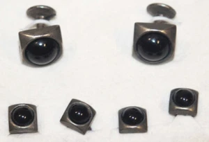Vintage Men's Tuxedo Cuff Links & Buttons Set 6 pc Black Onyx & Silver Costume - Picture 1 of 7