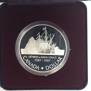 Dólar de plata Canadá 1987 envío a prueba Davis recto, QE II Regina, estuche original - Imagen 1 de 9