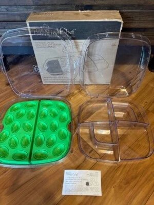 PAMPERED CHEF Green Cool & Serve Tray Square Divided -Deviled Eggs Appetizers - Image 1 of 4