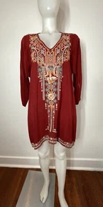 Johnny Was Mikaela Embroidered Tunic Dress / Top V Neck Rayon SZ L ( See Altered - Picture 1 of 17