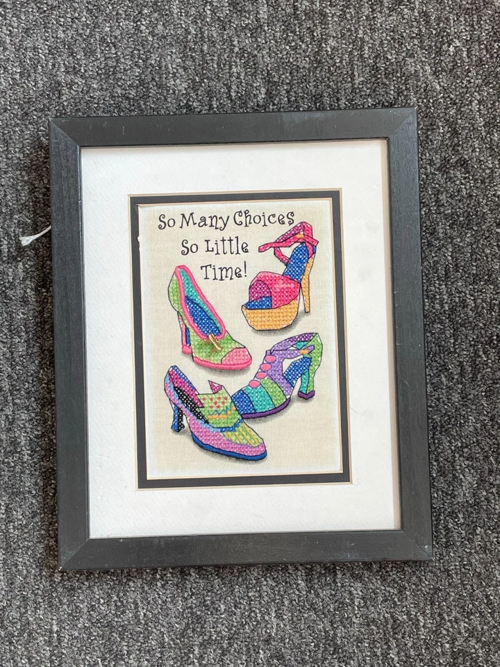 FRAMED COMPLETED CROSS STITCH: SO MANY CHOICES: 28 x 23cm - Image 1 of 1