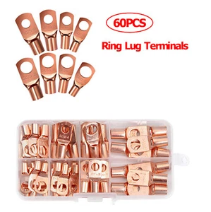 60x Copper Wire Lugs Battery Cable Ends Terminal Connectors Assortment Kit - Picture 1 of 11