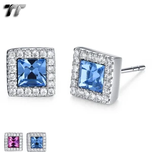 TT WGP Made with Swarovski Crystal Element Square Stud Earring (SCE15) NEW - Picture 1 of 3