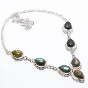 Fire Labradorite Gemstone Handmade 925 Sterling Silver Jewelry Necklaces Sz 18" - Picture 1 of 1