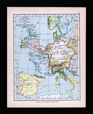 Mapa antiguo Europa Carlos V - 1525 Alemania Francia Italia Francia Inglaterra Saboya Foto 1 de 2