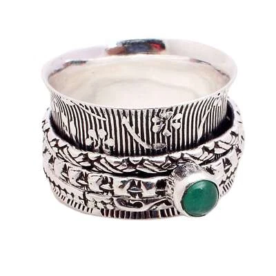 Anello Spinner In Pietra Verde Onice Etnico Fatto A Mano Taglia US 6.75 R-12765 - Immagine 1 di 3