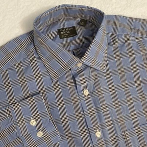 NEW Vintage Gitman Bros Mens Med Blue Houndstooth Pocket Button Up Made USA - Picture 1 of 8