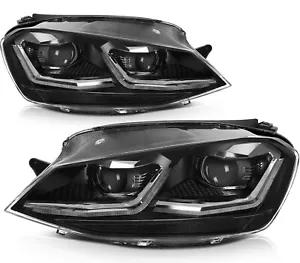 For 2014-19 Volkswagen Golf MK7 Black Headlamp LED DRL Headlights Assembly L+R - Picture 1 of 9