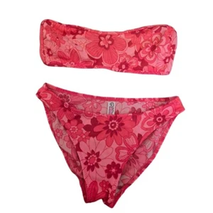 Blink Pink Floral Pattern Strapless Top Bandeau Bikini Girls Medium - Picture 1 of 13