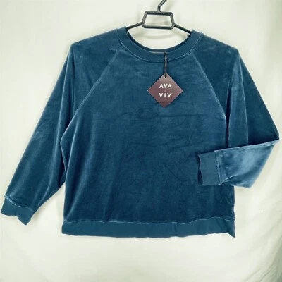 Sudadera Pullover Ava & Viv Talla Grande 3X Terciopelo Manga Larga Suave Elastizada Azul Foto 1 de 4
