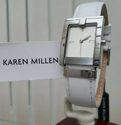 KAREN MILLEN Relógio Feminino Pulseira de Couro Branco RRP £ 159 NOVO PRESENTE IDEAL! (KM46 - Imagem 1 de 4