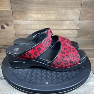 Dansko Animal Print Leopard Calf Hair RED Sandals Slides Womens Size 38 / US 7.5 - Picture 1 of 10