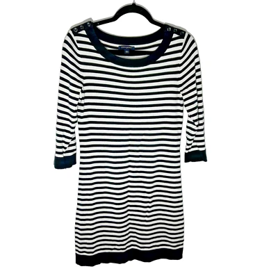 Banana Republic Size S Dress Black White Striped 3/4 Sleeve 100% Cotton Nautical - Изображение 1 из 4