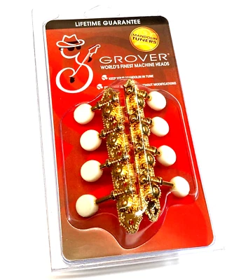 Grover Gold/White Button Vintage "F" Style Mandolin Tuners/Tuning Pegs 409FVGW - Image 1 of 2