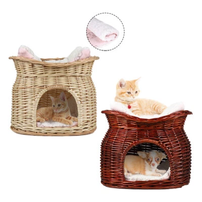 LOSY PET 2 Tier Pet Bed Basket For Cat/Puppy Small Dog Igloo Wicker House Soft Cushion