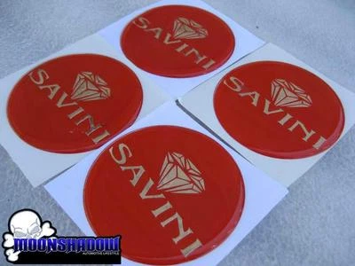 JUEGO DE 4 LLANTAS SAVINI TAPA CENTRAL FLOTANTE ROJO REPUESTO EMBLEMA INSIGNIAS Foto 1 de 4