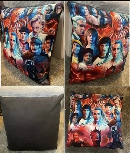 Stranger Things Season 4 Pillow, Black Base Colour, Featuring Every Character. - Picture 1 of 1