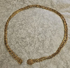 Stunning 1980s Gold Tone Wire Metal Woven Wrapped Handmade Fine Artisan Belt 36" - Picture 1 of 20