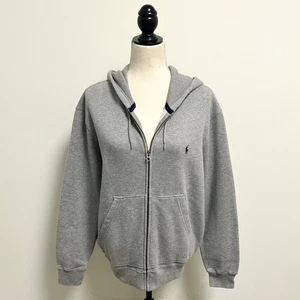 Polo Ralph Lauren Gris Jaspeado Cremallera Tejido Waffle Con Capucha Azul Marino Logo Sudadera - Imagen 1 de 14