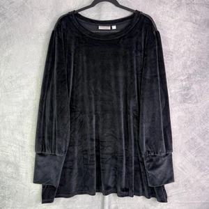 Belle Kim Gravel Velour Top geraffte Schulter lange Manschette Übergröße 5X Urlaub Stretch - Bild 1 von 9