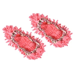 1 Pair Washable Cleaning Shoes Cover Floor Dust Chenille Mop Slippers Pink - Picture 1 of 5