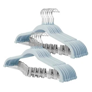 Pants Hangers with Movable Clips, Non-Slip Velvet Skirt Hangers, 18 Pack Blue - Picture 1 of 7