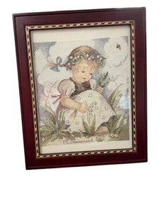 Finished Hummel Cross Stitch Framed Stand Up Frame Picture 10” X 12” Sweet Girl - Picture 1 of 6