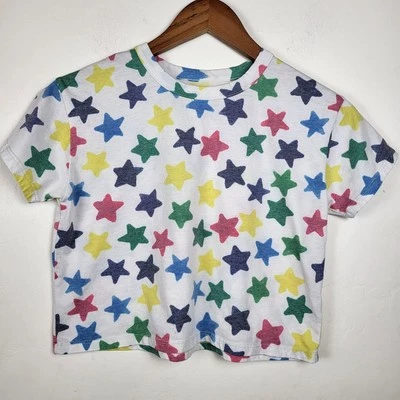 Chaser Colorful Star Print Crop Top Rainbow, Kidcore Whimsical Grunge Sz Med - Image 1 of 4