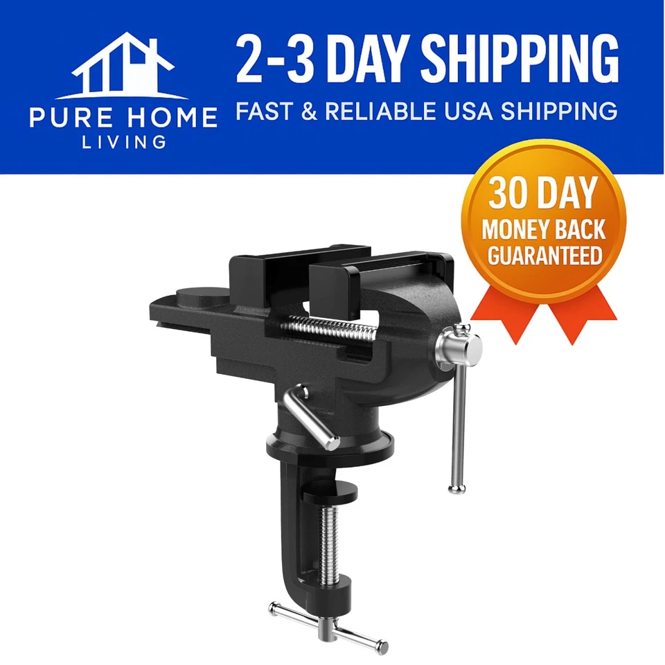 Portable 3-Inch Bench Vise with 360° Swivel Base for Woodworking & Metalworking - Image 1 of 4