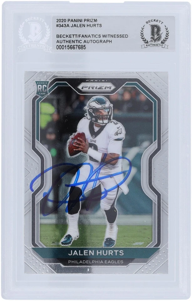 Jalen Hurts 费城老鹰队签名 2020 帕尼尼 Prizm #343 BAS 新秀卡 — 第 1/3 张图片