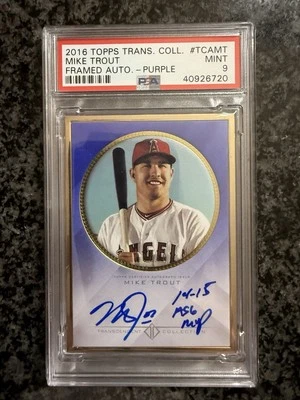 2016 TOPPS TRANSCENDENT MIKE TROUT AUTO INSCRIPTION #/10 14-15 ASG MVP PSA 9 - Image 1 of 2
