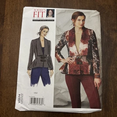 Vogue V1574 Jacket w Shawl Collar, Peplum & Two Piece Sleeves OSZ UNCUT Pattern - Image 1 of 4