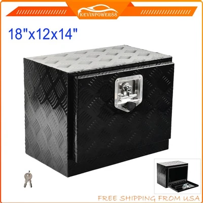 14"x12x18" inch Black Aluminum Truck Bed Underbody Tool Box Trailer Storage+Lock - Image 1 of 4