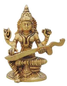Saraswati Idol Brass Goddess of Wisdom Knowledge Sarasvati Idol 4.5 inch - Picture 1 of 4
