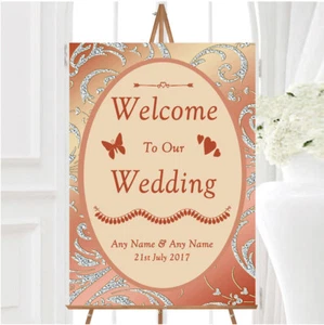 Coral Peach Cream Diamond Personalised Any Wording Welcome To Our Wedding Sign - Picture 1 of 1
