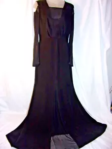 Escada Full Length Black Silk Evening Gown 36 Modernist Style Sheer Panels CHIC - Picture 1 of 10