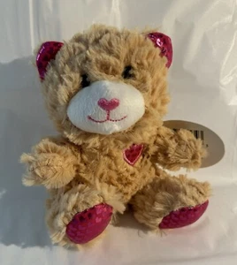 Fuzzy Friends Small 6” Teddy Bear Stuffed Animal Lt. Brown Plush With Pink Heart - Picture 1 of 7