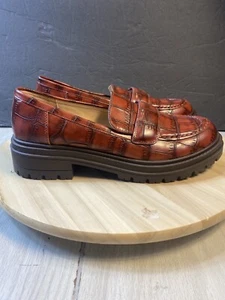 Coutgo Women's Platform Penny Loafers Chunky Heels Brown Sz 8.5 - Picture 1 of 8