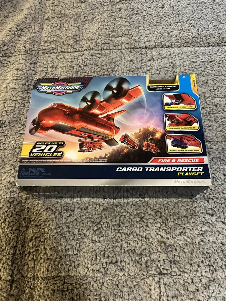 Micro Machines Fire & Rescue Cargo Transporter Playset Plane Holds 16+ Vehicles - Image 1 of 4