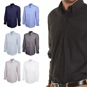 Mens Long Sleeve Shirt Button Up Oxford - BUSINESS CASUAL FORMAL WRINKLE FREE - Picture 1 of 8