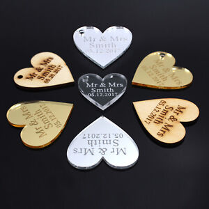 Personalised Engraved Name Love Heart Tag Wedding Party Table Decorations Favour