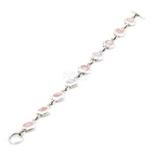 Sterling Silver 925 Mother-of-Pearl Pink Glass Bracelet Link, Bracelet Hexagonal - Picture 1 of 2
