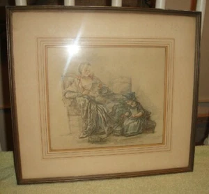 Antique Albertina Facsimile Print Drawing Young Girl Washing Woman's Dress - Picture 1 of 9