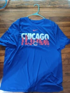 Nike Chicago Cubs Skyline Dri-Fit Shirt 2XL XXL Blue Short Sleeve MLB Baseball - Picture 1 of 6