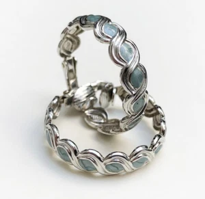 Chunky blue enamel hoops, medium size silver clip on earrings, elegant jewelry - Picture 1 of 7