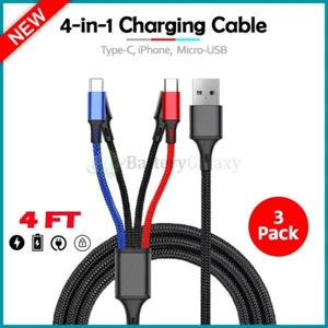 3X 4-in-1 Nylon Braided FAST Charging Cable for Apple iPhone 16e 16 Plus Pro Max - Picture 1 of 4