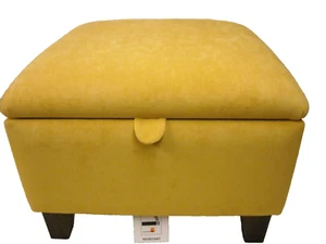 LARGE MUSTARD VELVET FABRIC FOOTSTOOL/POUFFE/ W STORAGE solid beech legs - Picture 1 of 7
