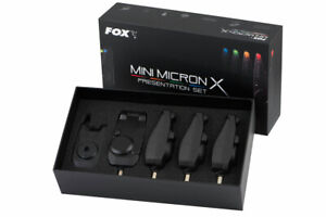 Fox Mini Micron X Bite Alarms 4 Rods - Black Presentation Set - Carp Fishing NEW