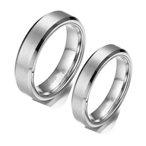 4/6mm Silver Brushed Band Men Women's 316L Stainless Steel Couple Ring Size 5-13 - Picture 1 of 5