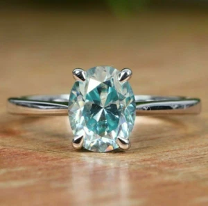 Hellblauer Moissanit-Solitär-Verlobungsring 2,00 kt Ovalschliff 14 K Weißgold - Bild 1 von 7
